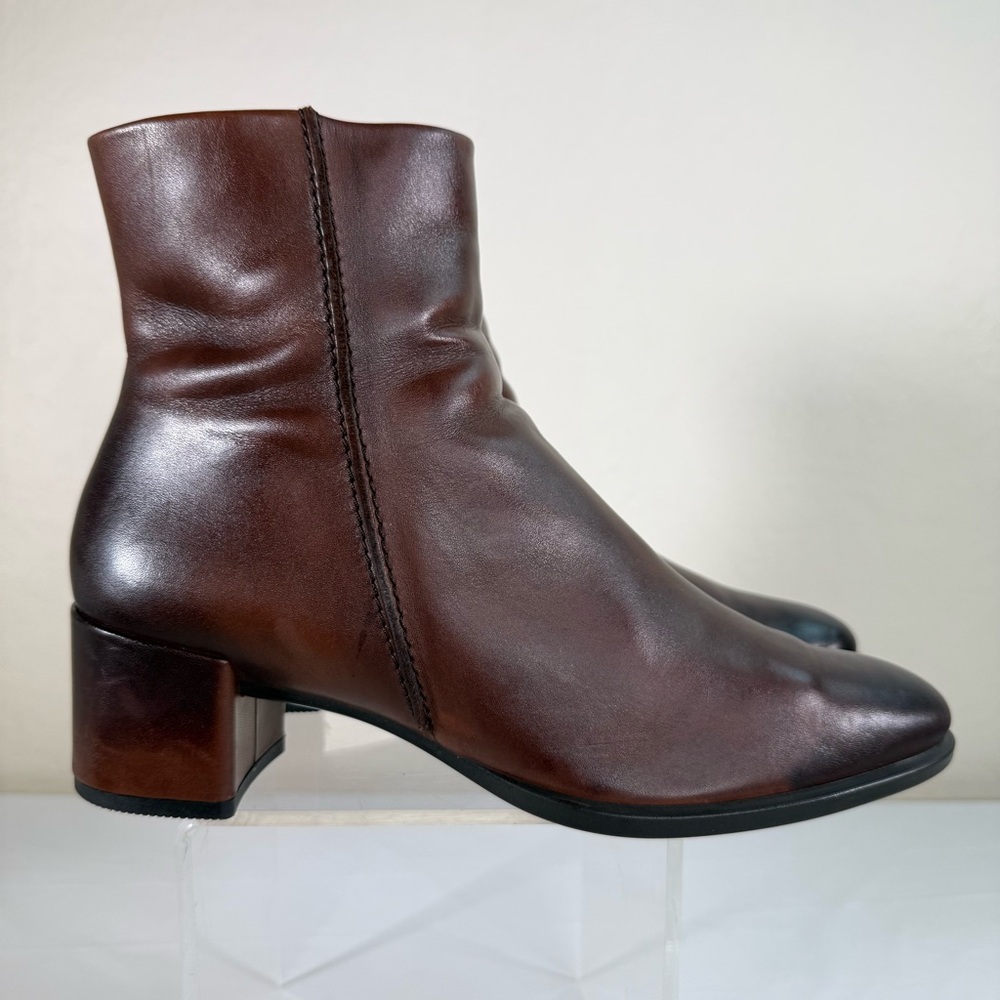Ecco Shape 35 Danish Block Heels Bison Brown Ankle Boots Booties Size 10 - Picture 2 of 16